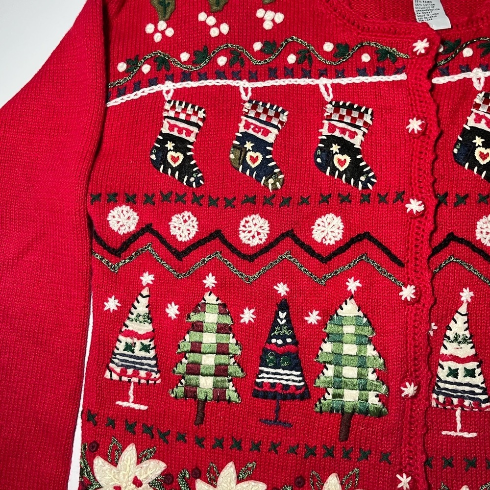 Vintage Tiara International Christmas Sweater Cardigan Grandmacore Kitsch - Picture 5 of 9